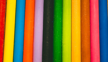 Crayon tips close-up. Shallow depth of field for dreamy impressional feel. Rainbow crayons