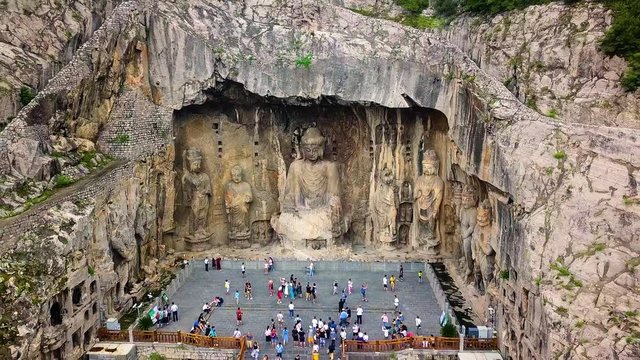 Statues of soldiers and gods protecting Buddha. One of best examples of stone carving in Luoyang, China