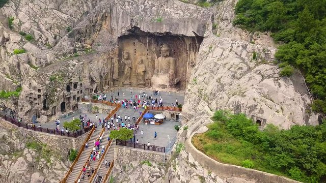 Ancient statues carved in a mountain at Luoyang, China