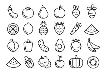 Fruits and vegetables set. Vector illustration.