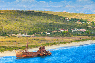Naklejka premium The famous shipwreck near Gythio Greece