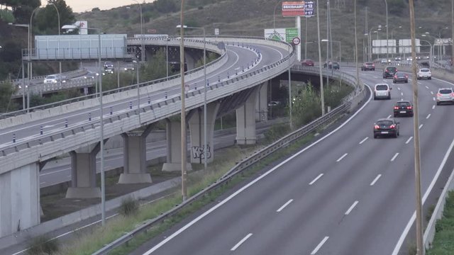 4K footage of traffic in multiple lane highway in Barcelona, Catalonia