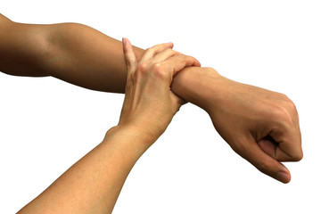 Muscle testing on arm to get the answer, isolated on white