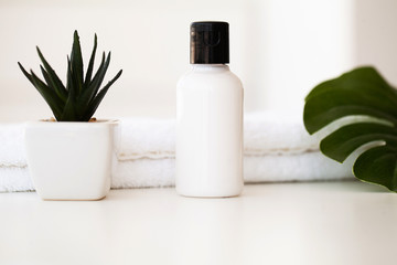 Wellness Products and Cosmetics. Spa still life with blossoms of rose and essential oils