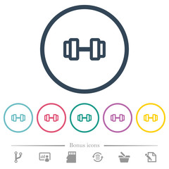 Barbell flat color icons in round outlines