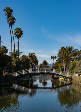 Pedestrian bridge crossing  on the venice canals near los Angeles, California