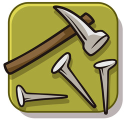 Cartoon hammer with straight nails vector icon