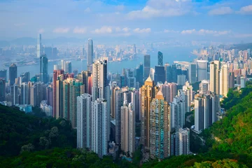 Foto op Plexiglas Hong Kong wolkenkrabbers skyline stadsgezicht uitzicht © Dmitry Rukhlenko