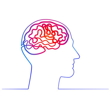 recommend clip art: Continuous one line drawing men head and brain inside.The concept of thinking ideas inside the person's head. Vector