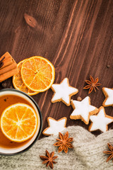 Winter and New Year theme. Christmas tea with spices