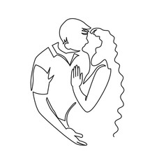 Continuous single drawn one line of enamored conjugal pregnant couple drawn by hand picture silhouette. One line art vector illustration. Character of a pregnant woman with her husband.