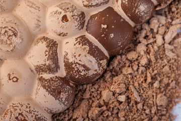 Broken milky porous chocolate, sweets and desserts