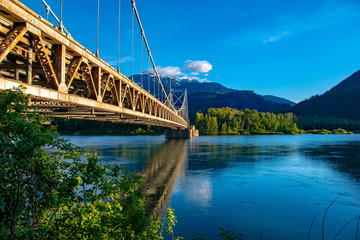 Suspension bridge in mountains, British Columbia, Canada