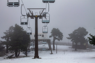 chairlifts, ski lift of the ski slope of navacerrada, guadarrama, madrid, spain