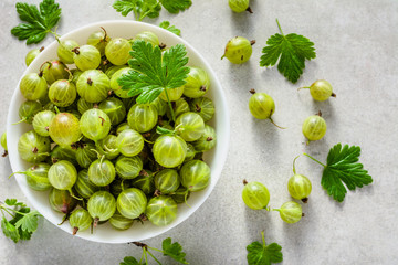 Fresh gooseberry on plate, top view