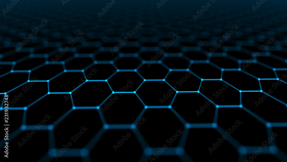 Aufkleber Abstract technology background. Artificial intelligence. Futuristic hexagon perspective background. Big data visualization. 3D rendering.