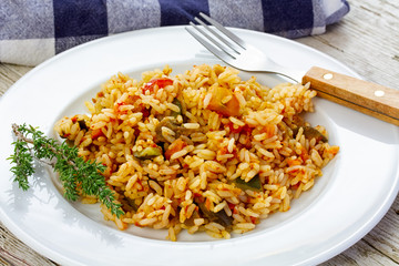 rice with meat and vegetables