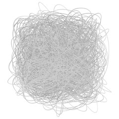 Tangled on white. Chaos pattern. Scribble sketch. Background with array of lines. Intricate chaotic texture. Art creation. Black and white illustration. Print for polygraphy, posters and t-shirts