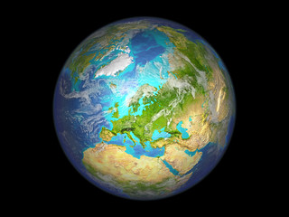 Europe on planet Earth from space. 3D illustration isolated on white background.