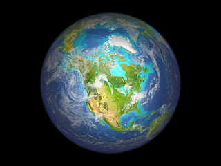 North America on planet Earth from space. 3D illustration isolated on white background.