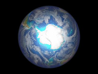 Antarctica on planet Earth from space. 3D illustration isolated on white background.