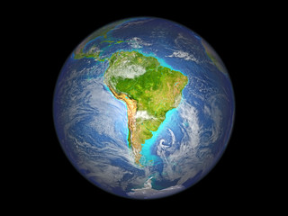 South America on planet Earth from space. 3D illustration isolated on white background.
