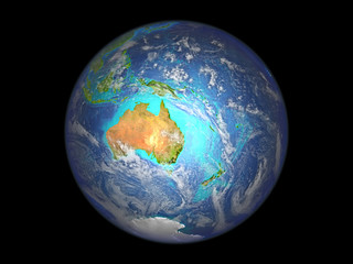 Australia on planet Earth from space. 3D illustration isolated on white background.