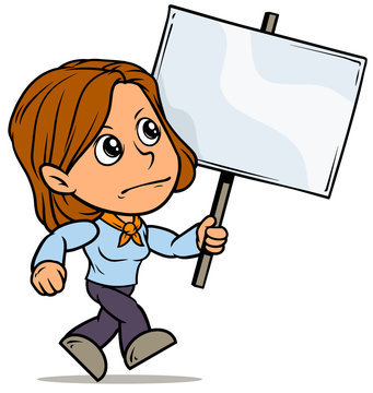 Cartoon girl character with blank streamer sign