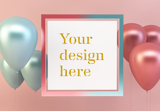Square Frame with Balloons Mockup