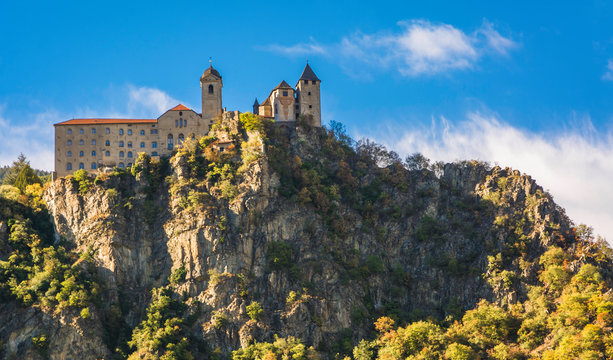 Sabiona Monastery, Chiusa, Klausen, Isarco Valley, Bolzano, Trentino Alto Adige, Italy. Sabiona is the spiritual cradle of the entire Tyrol region and one of its oldest monuments.