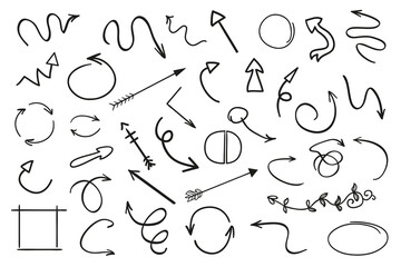 Linear shapes on white. Chaos abstract patterns. Scribble sketches. Tangled arrows. Backgrounds with array of lines. Black and white illustration. Doodles for design and business