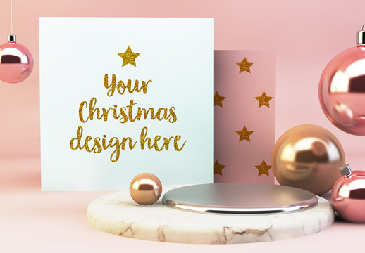 Square Card and Ornaments Mockup