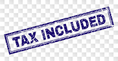 TAX INCLUDED stamp seal watermark with rubber print style and double framed rectangle shape. Stamp is placed on a transparent background.