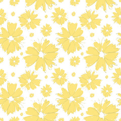 Vector yellow flowers seamless pattern background.