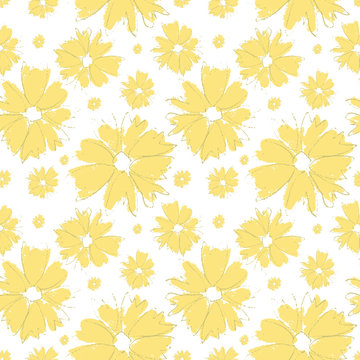 Vector yellow flowers seamless pattern background.