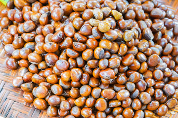 Chestnut in a basket, available for sale in the hill tribe market, Thailand.