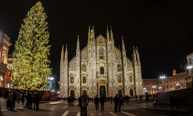 Christmas Tree Lighting in Duomo Square. Milan, Italy