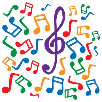 Colored musical notes. Vector illustration. Background of musical notes.