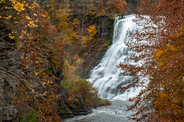Ithaca Falls in the Finger Lakes region, Ithaca, New York. This is the last and largest of several waterfalls on Fall Creek.