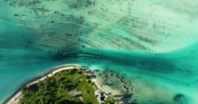 abandoned hotel in aerial view, French Polynesia