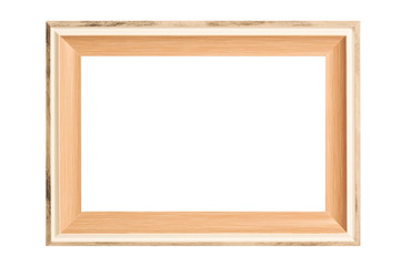 Beautiful light pink wooden frame for pictures, isolated on white background