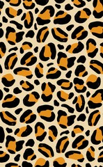 Elegant seamless pattern with leopard coat of fur texture. Decorative animal backdrop with spots. Bright colored vector illustration in flat style for wrapping paper, textile print, wallpaper.