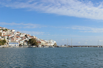 Obraz premium Skopelos town island greece harbor port