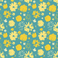 Vector yellow flowers seamless pattern background.