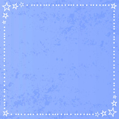 Decorative square frame of stars and dots in white on blue textured background for decoration, poster, banner, postcard, greeting card, gift tag, text, lettering, advertising