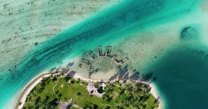 abandoned hotel in aerial view, French Polynesia