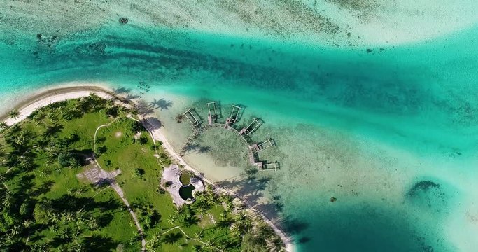 abandoned hotel in aerial view, French Polynesia