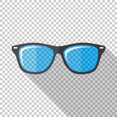 Glasses icon in flat style with long shadow on transparent background