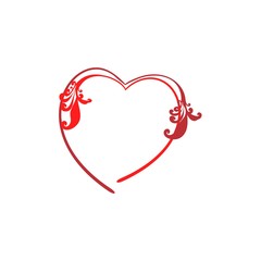 Two red decoration heart on white background sign. Symbol linked, join, love, passion and wedding. Template for t shirt, apparel, card, poster, valentine day, etc. Design element. Vector illustration.