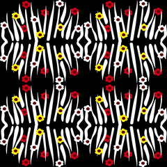 white lines with flowers on a black color